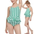 thumbnail image 1 of URMAGIC Little and Big Girls Striped One-Piece Halter Swimsuit Flounce Swimwear, 1 of 7
