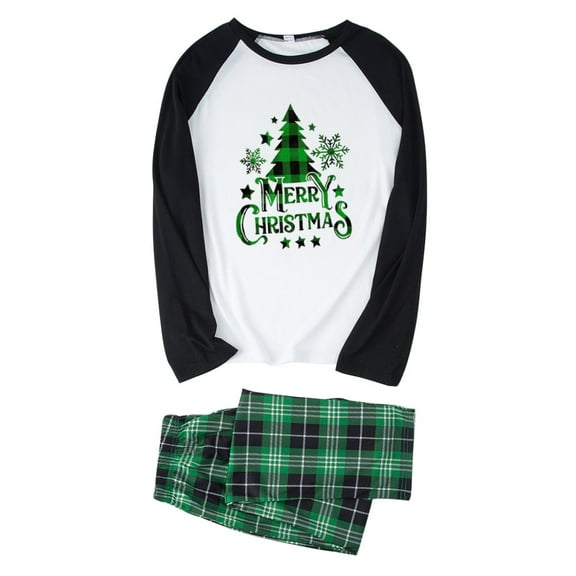 URMAGIC Matching Christmas Family Pajamas Sets Xmas PJ's Letter Print Top and Plaid Pants Jammies Sleepwear Cotton Long Sleeve Pjs