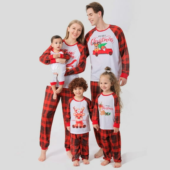 URMAGIC Matching Family Pajamas Sets Christmas Pj's with Lettler Print and Cartoon Elk Tee and Bottom Loungewear