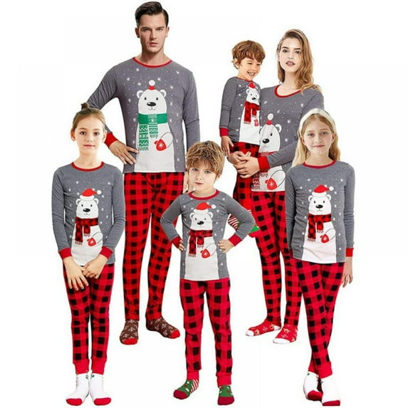 URMAGIC Matching Family Pajamas Sets Snowman Long Sleeve Red Plaid Pants Xmas Loungewear