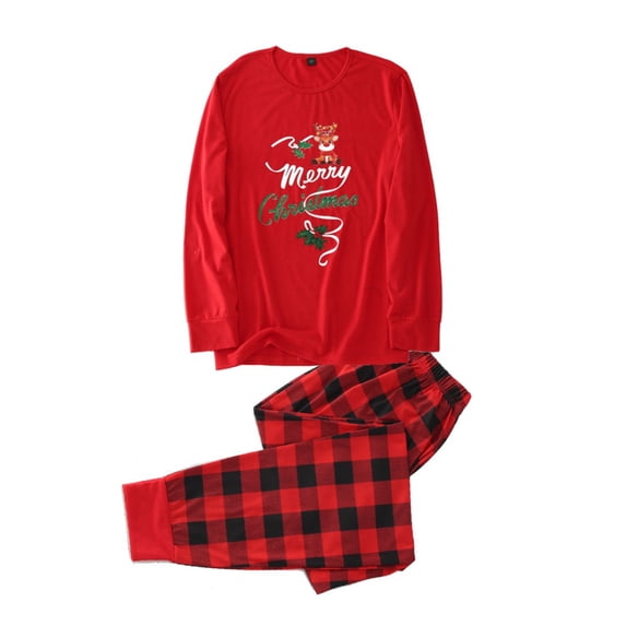 URMAGIC Matching Family Sleepwear Sets Christmas Pajamas with Lettler Print and Plaid Tee and Bottom Loungewear