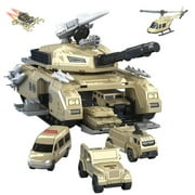 URMAGIC Military Tank Toy Sets, Army Toys with 7 Vehicles Trucks Helicopter, Model Car Kits Birthday Gift for Boys Girls Kids