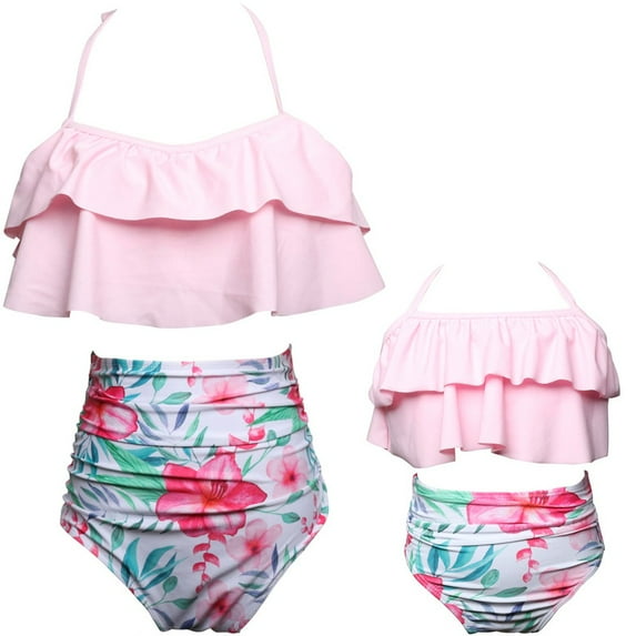 URMAGIC Mommy and Me Matching Two Piece Bikini Set Girls Women Halter Ruffle Falbala Bathing Suit