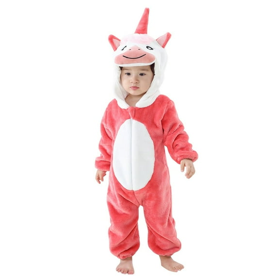 URMAGIC Newborn Baby Cute Unicorn Winter Warm Fleece Zip Up Hooded Jumpsuit with Tail