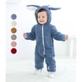 thumbnail image 1 of URMAGIC Newborn Baby Girl Boy Faux Sherpa Winter Rabbit Ear Hooded Romper Jumpsuit, 1 of 12