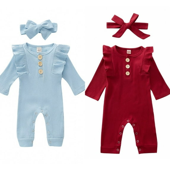 URMAGIC Newborn Baby Girls Ruffled Romper + Headband Outfits Clothes Set