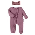 thumbnail image 1 of URMAGIC Newborn Baby Girls Waffle Long Sleeve Zip Jumpsuit Romper Match Headband, 1 of 3