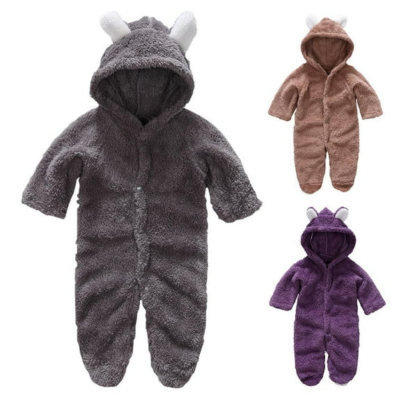 URMAGIC Newborn Baby Jumpsuit Hooded Fleece Rompers Long Sleeve Onesies Outwear Outfits 0-12 Months