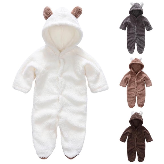 URMAGIC Newborn Baby Jumpsuit Hooded Fleece Rompers Long Sleeve Onesies Outwear Outfits 0-12 Months