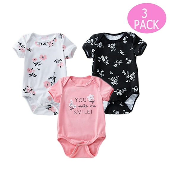 URMAGIC Newborn Infant Toddler Baby Girls 3 Pack Summer Romper Tops Bodysuits