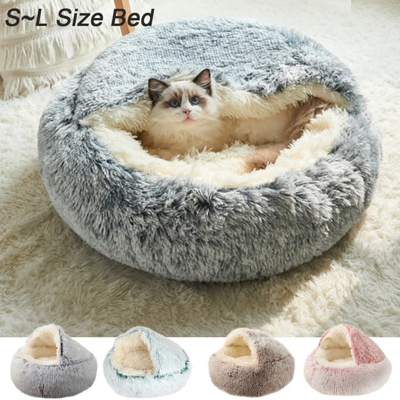 URMAGIC Pet Cat Small Dog Round Plush Warm Bed Semi-enclosed Nest for Puppy Kitten Deep Sleep Bed Soft Fluffy Calming Kennel