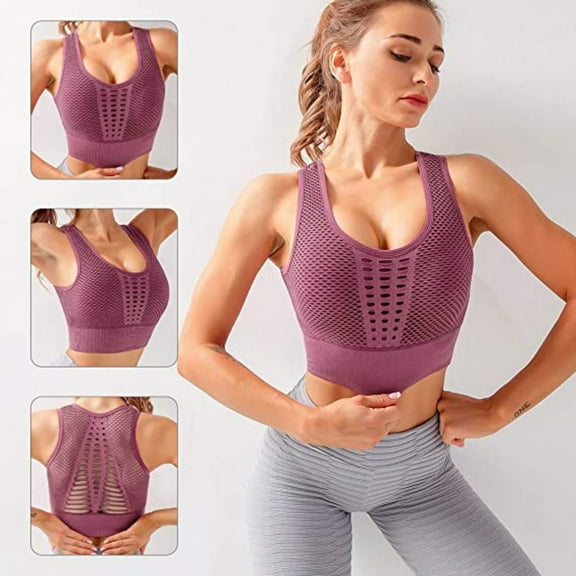 URMAGIC Push-up Mesh Sports Bras for Women-Front/Back Cutout Sexy Workout Yoga Crop Top