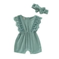 thumbnail image 1 of URMAGIC Summer Clearance Baby Girls Ruffles Sleveless Romper Jumpsuit Bodysuit with Headband, 1 of 6