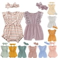 thumbnail image 1 of URMAGIC Summer Clearance Baby Girls Ruffles Sleveless Romper Jumpsuit Bodysuit with Headband, 1 of 7