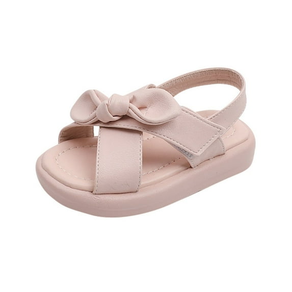 URMAGIC Summer Soft Leather Bow Non-Slip Girls Bow Sandals, Pink, 5 Toddle