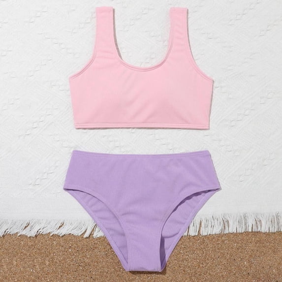 URMAGIC Teen Girls' Swimsuits Two-Piece Swimsuit Bikini Swimsuit Solid Color Sport Bikini 7-14 Years