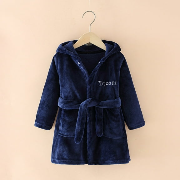 URMAGIC Toddler & Baby Boy Girl Flannel Winter Warm Hooded Bathrobe Pajamas with Belt