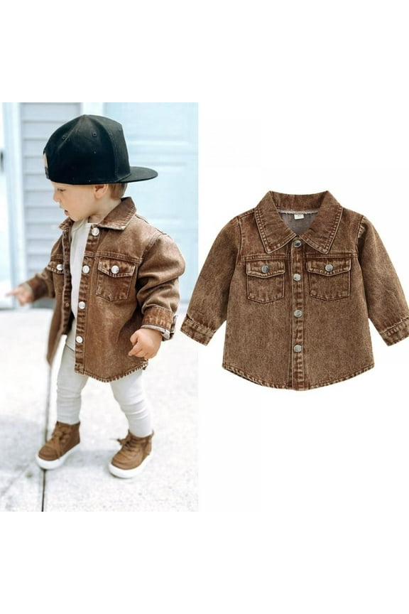 Toddler Baby Boy Shirt Denim Jacket Coat Outwear Fall Outfit Clothes 18 Months- 6 Years