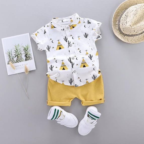 URMAGIC Toddler Baby Boy Summer Floral Shirt Blouse Tops + Shorts Outfit Set Clothes 3 Months-1 Years