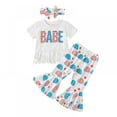 thumbnail image 1 of URMAGIC Toddler Baby Girl Clothes Bell Bottom Outfit Short Sleeve Letters Child Shirt American Flag Flare Pants Summer Clothes 1-5 Years, 1 of 11