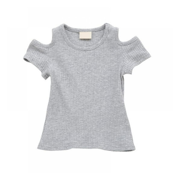 URMAGIC Toddler Baby Girl Ribbed Short Sleeve Off-Shoulder Top T-Shirt Summer Clothes 12-18 Months