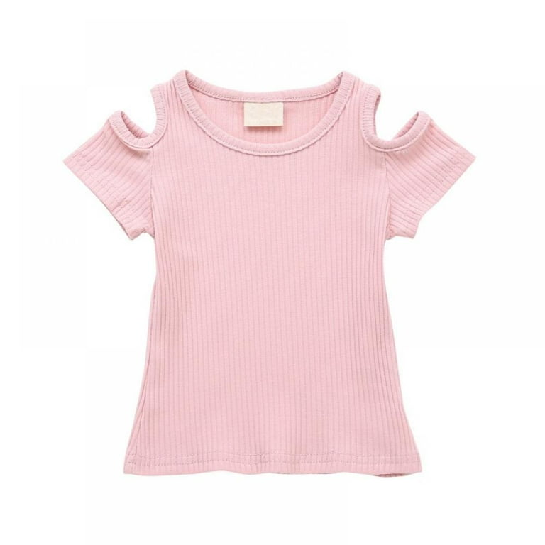 URMAGIC Toddler Baby Girl Ribbed Short Sleeve Off-Shoulder Top T