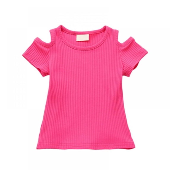 URMAGIC Toddler Baby Girl Ribbed Short Sleeve Off-Shoulder Top T-Shirt Summer Clothes 3-4 Years