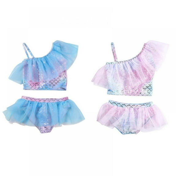 URMAGIC Toddler Baby Girl Ruffle Swimsuit Mermaid Bikini Set One Shoulder Beachwear Princess Two Piece Bathing Suit
