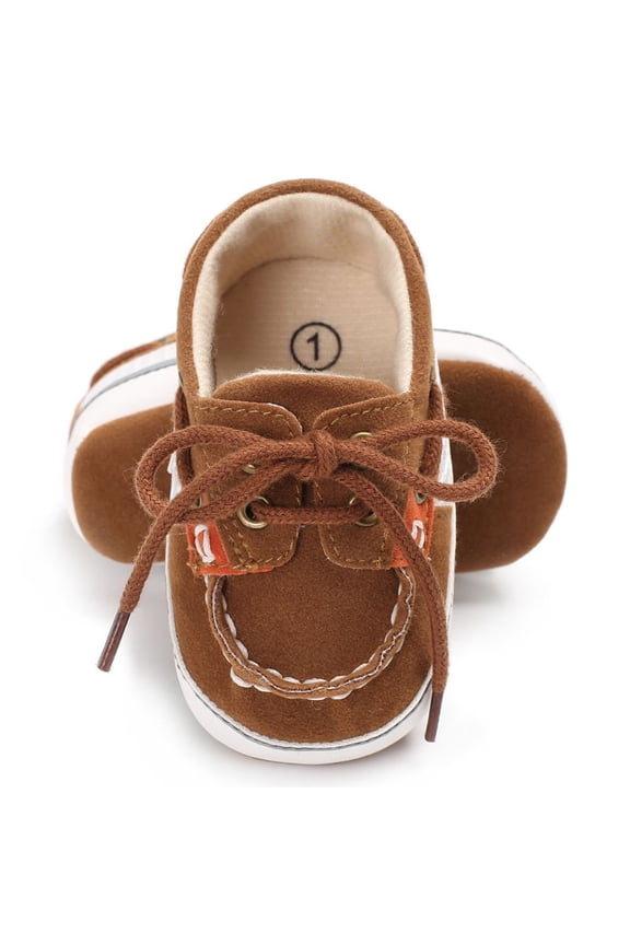 Toddler Baby Girls Boys Leather Soft Sole Crib Shoes Lace-up Flat Boat Shoe