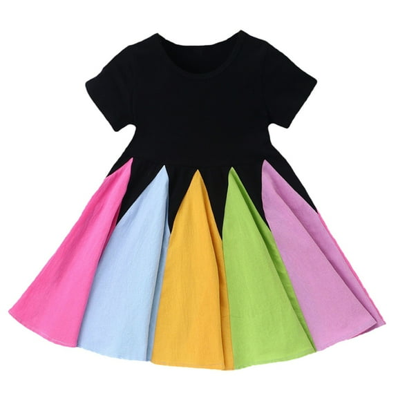 URMAGIC Toddler & Baby Girls Short Sleeve Rainbow Striped Sundress Princess Dress, 1-6T