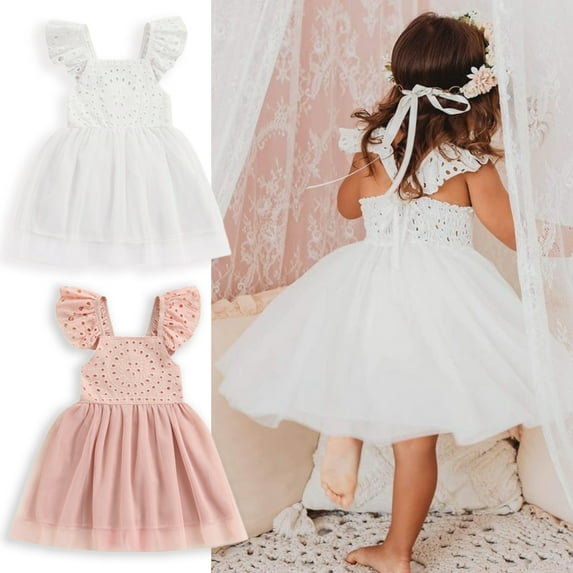 URMAGIC Toddler Baby Girls Sleeveless Backless Tie Straps Sundress Summer Bridesmaid Birthday Tulle Gown Dress