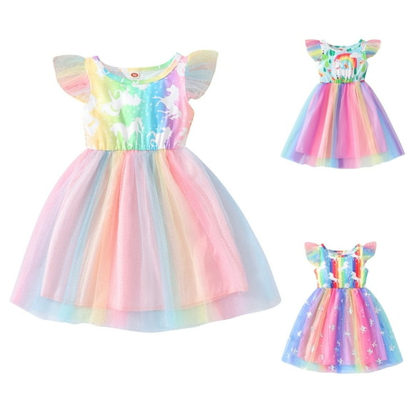 URMAGIC Toddler Baby Girls Tutu Dresses Rainbow Unicorn Casual Sleeveless Dress for Party Tulle Skirt for Little Girl 18M-6T