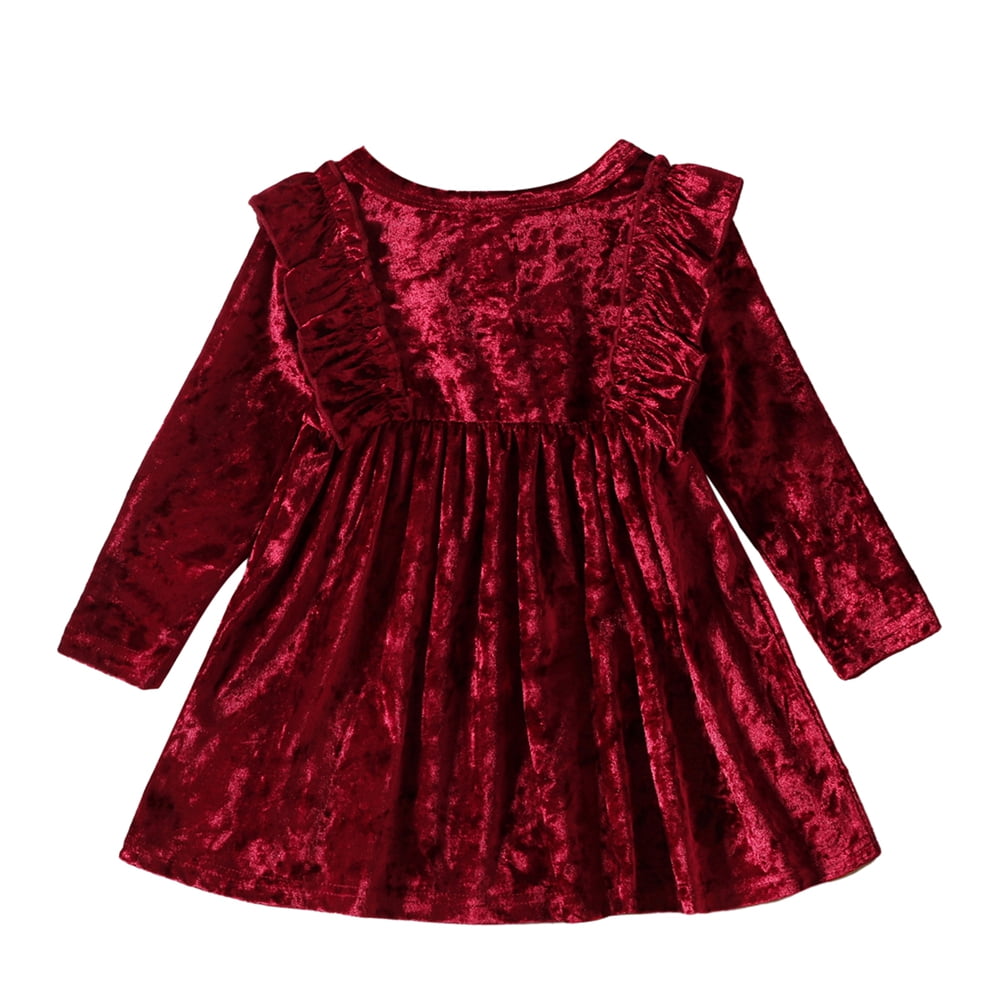 IWEMEK Baby Girls Lace Velvet Long Sleeve Birthday Christmas Party Dress + Bowknot Headband Little Bridesmaid Wedding Ceremony Communion Autumn Winter...