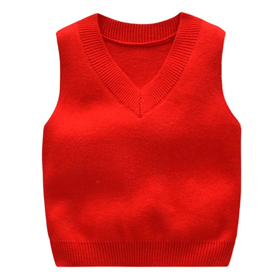 URMAGIC Toddler Boy Girl Winter Warm Sweater Kids Solid Color Sleeveless V-Neck Knitted Vest Comfort Sports Shirt