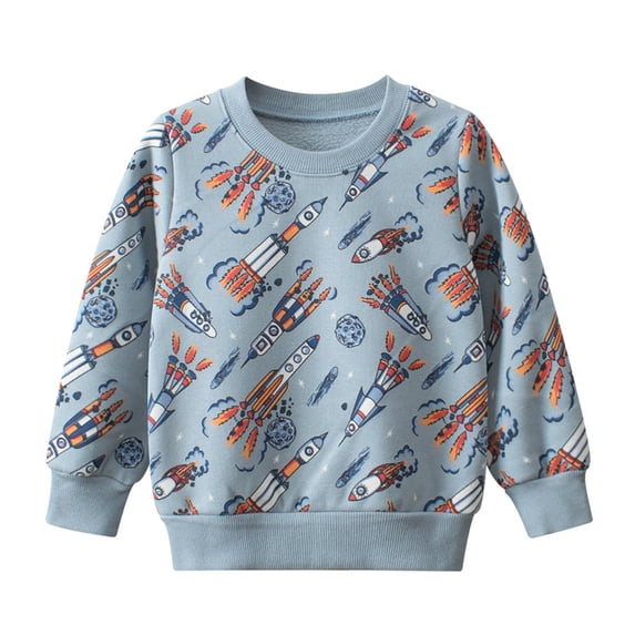 URMAGIC Toddler Boy Long Sleeve Round Neck Hoodie Kids 117% Cotton Cute Cartoon Print Sports Shirt Comfort Fleece Sweatshirt