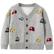 URMAGIC Toddler Boys Cartoon Trucks Long Sleeve Button Cardigan Sweater Coat(2-7T)