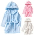 thumbnail image 1 of URMAGIC Toddler Boys Girls Bathrobes Pajamas Kids Solid Color Long Sleeve Fleece Hooded Robe Sleepwear Winter Warm Loungewear, 1 of 11