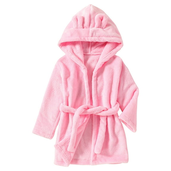 URMAGIC Toddler Boys Girls Bathrobes Pajamas Kids Solid Color Long Sleeve Fleece Hooded Robe Sleepwear Winter Warm Loungewear