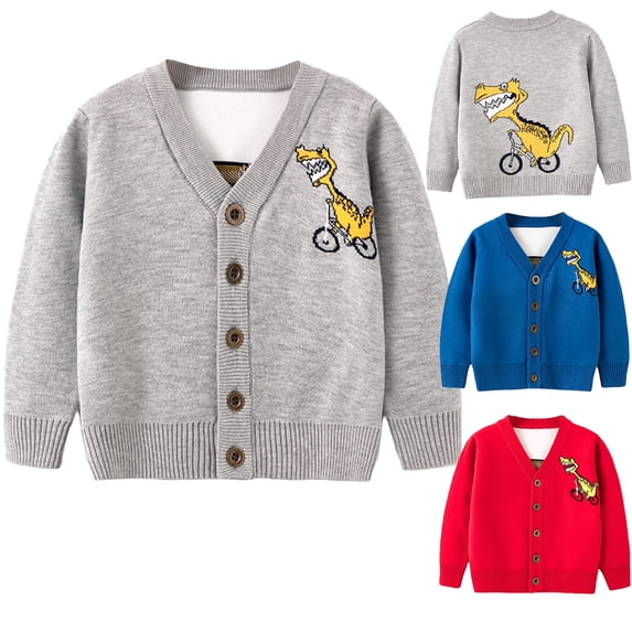 URMAGIC Toddler Boys Girls Funny Dinosuar Long Sleeve Button Cardigan Sweater Coat(2-7T)