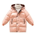 thumbnail image 1 of URMAGIC Toddler Boys Girls Solid Color Hooded Extended Thick Padded Jacket Zipped Fleece Lined Down Coat for kids 2-8T, 1 of 4