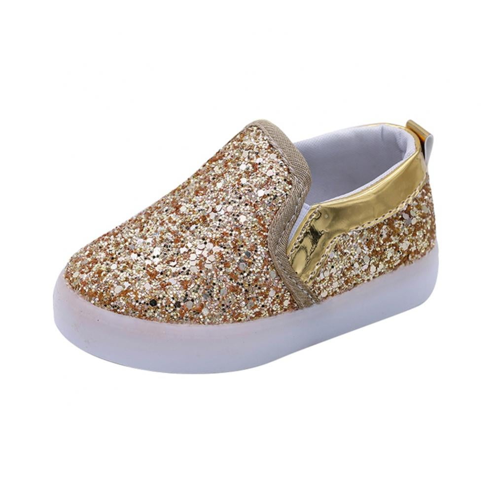 URMAGIC Toddler Girl s Light Up Sequins Slip On Loafers Baby Glitter Shoes Flashing LED Casual Princess Party Shoes Flat Sneakers Toddler Little Kid