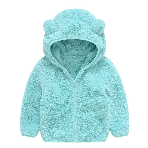 URMAGIC Toddler Girls Boys Fleece Hoody Jacket Zip Up Teddy Solid Color Coat Bear Ears Warm Winter Outwear