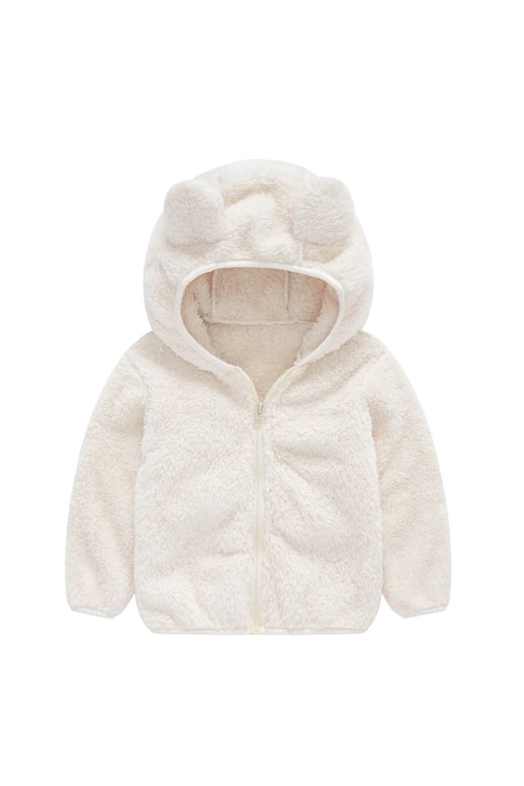 Toddler Girls Boys Fleece Hoody Jacket Zip Up Teddy Solid Color Coat Bear Ears Warm Winter Outwear