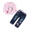 thumbnail image 1 of URMAGIC Toddler Girls Clothes 2 Piece Long Sleeve Cotton T-Shirt Tops Denim Pants Outfits Spring Fall 1-6 Years, 1 of 19