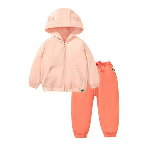 URMAGIC Toddler Hooded Long Sleeve Solid Color Zipper Top Pants 2 Pieces Hoodie Set Autumn Sports Suit