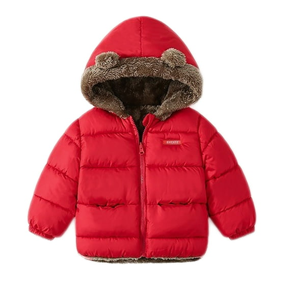 URMAGIC Toddler Kid Little Girl Boy Ear Hooded Puffer Jacket Fleece Thickness Coat