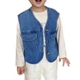 thumbnail image 1 of URMAGIC Toddler Kids Denim Waistcoat Jacket Cardigan Vest Sleeveless Coat for Baby Girls Boys, 1 of 8