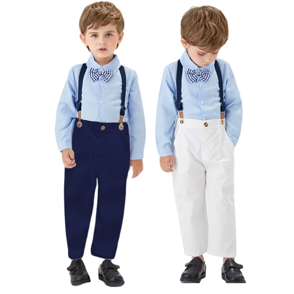 URMAGIC Toddler Little Big Boys Long Sleeve Bowtie Shirts Suspenders Pants Set Genterman Suit