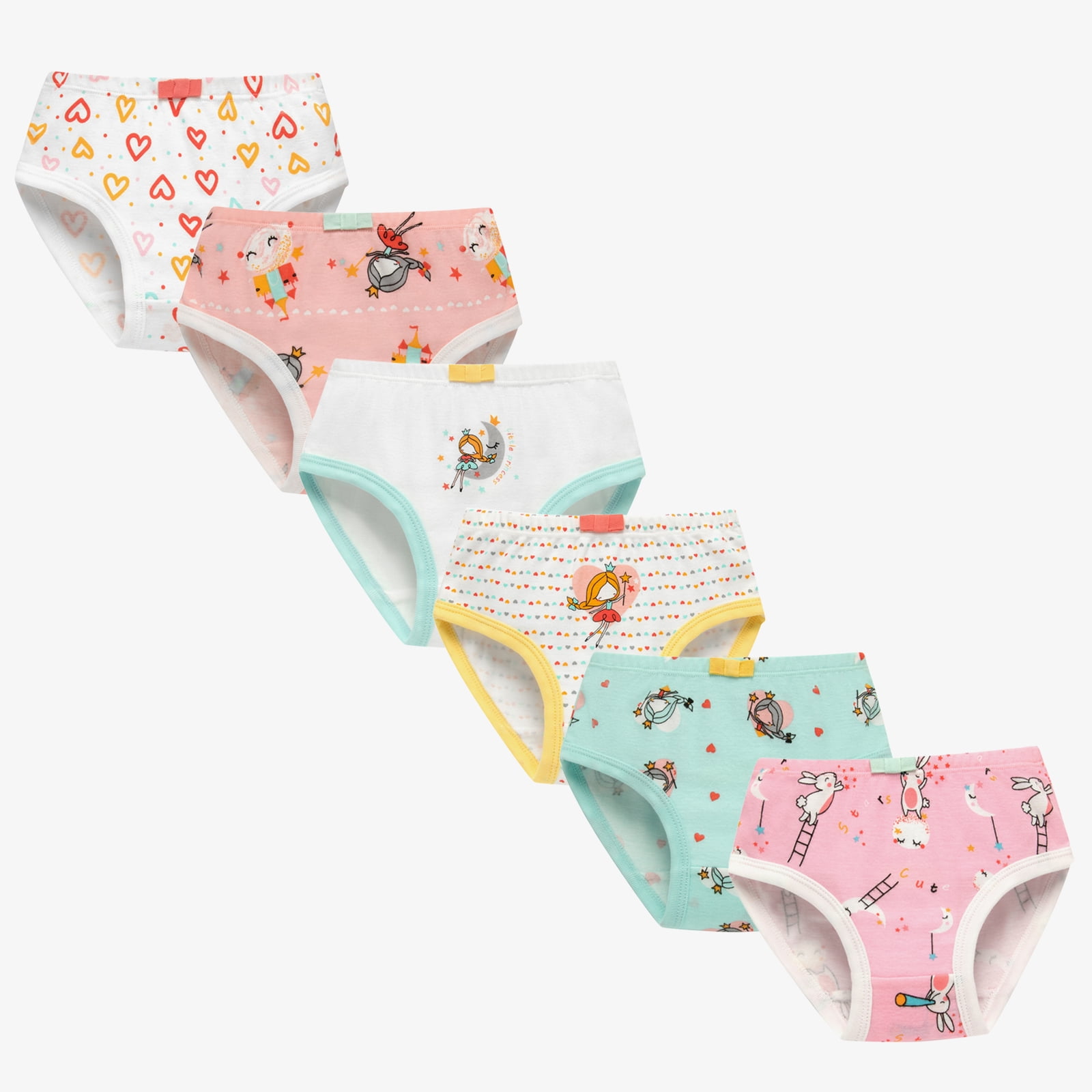 URMAGIC Toddler Little Big Child Girls Cotton Cartoon Floral Panties Briefs  Underwear 6 Pack