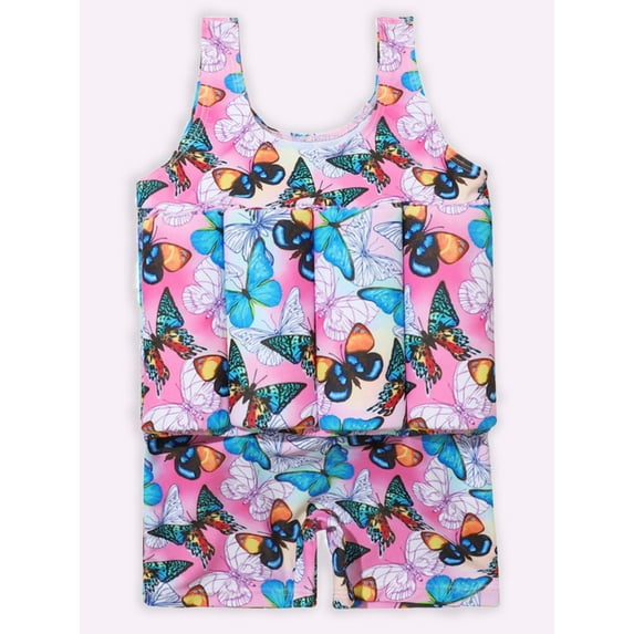 URMAGIC Toddler Little Girls One Piece Flotation Buoyancy Vest Swimsuit UPF 50+/Butterfly